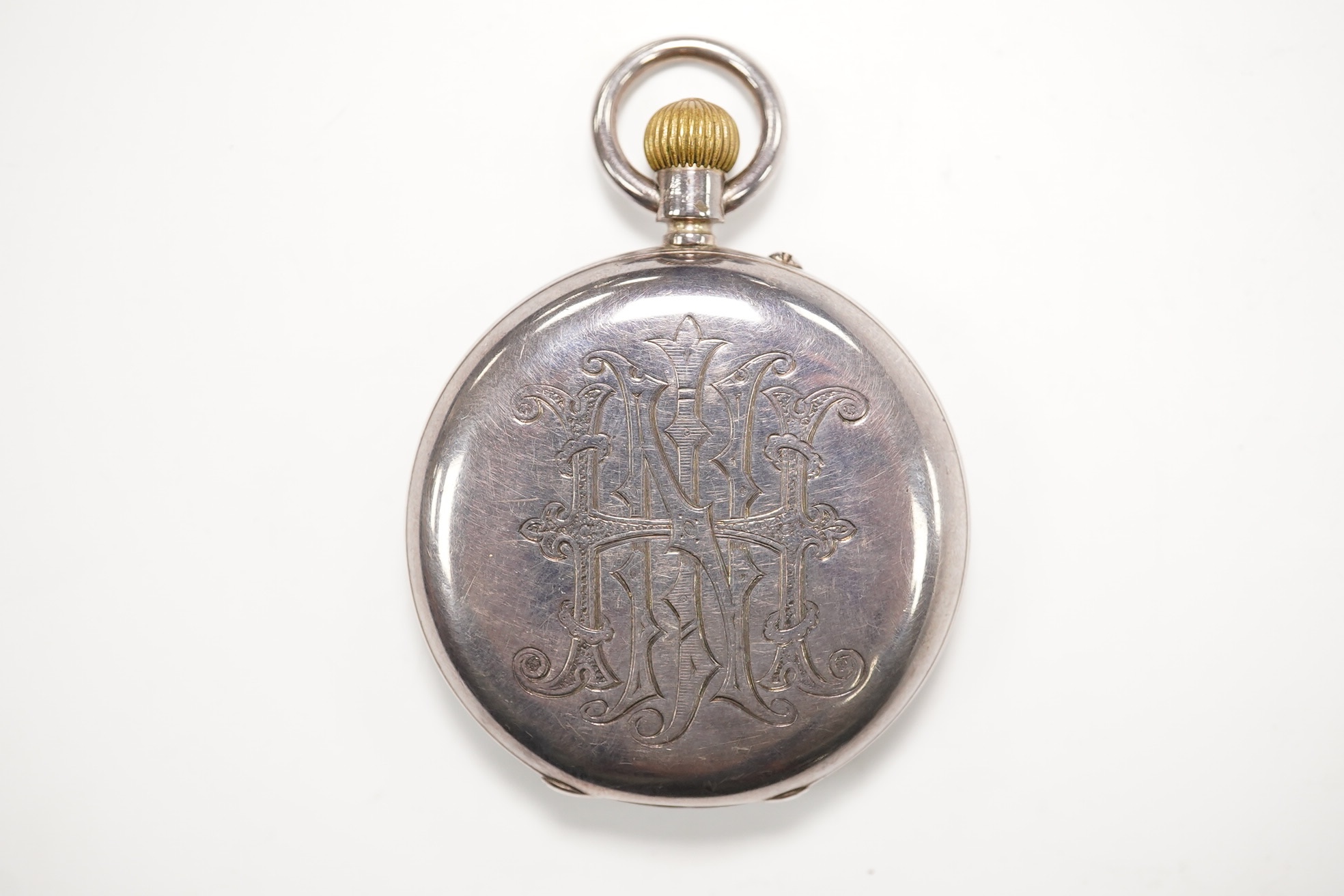 A heavy Victorian silver hunter pocket watch with three quarter plate movement signed Geo. Carley & Co, 30 Ely Place, London. Condition - poor to fair